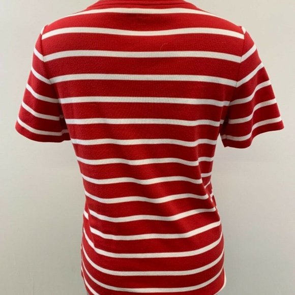 Allison Daley Women's Medium Red White Striped Short Sleeve Scoop Neck Top - Picture 4 of 5
